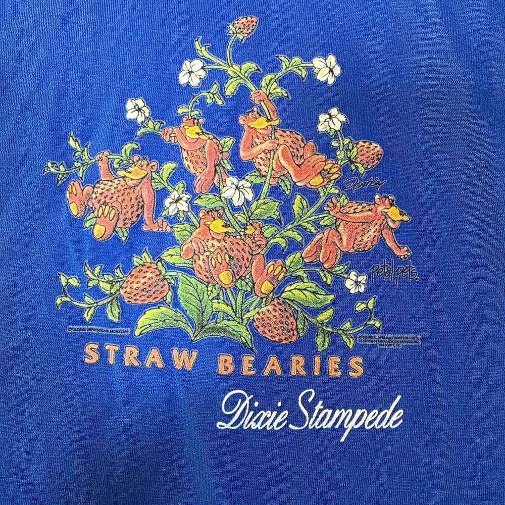 Vtg 1998 Dolly Parton Dixie Stampede Youth Med Tee Straw Bearies Petal Pals Blue - Picture 2 of 6